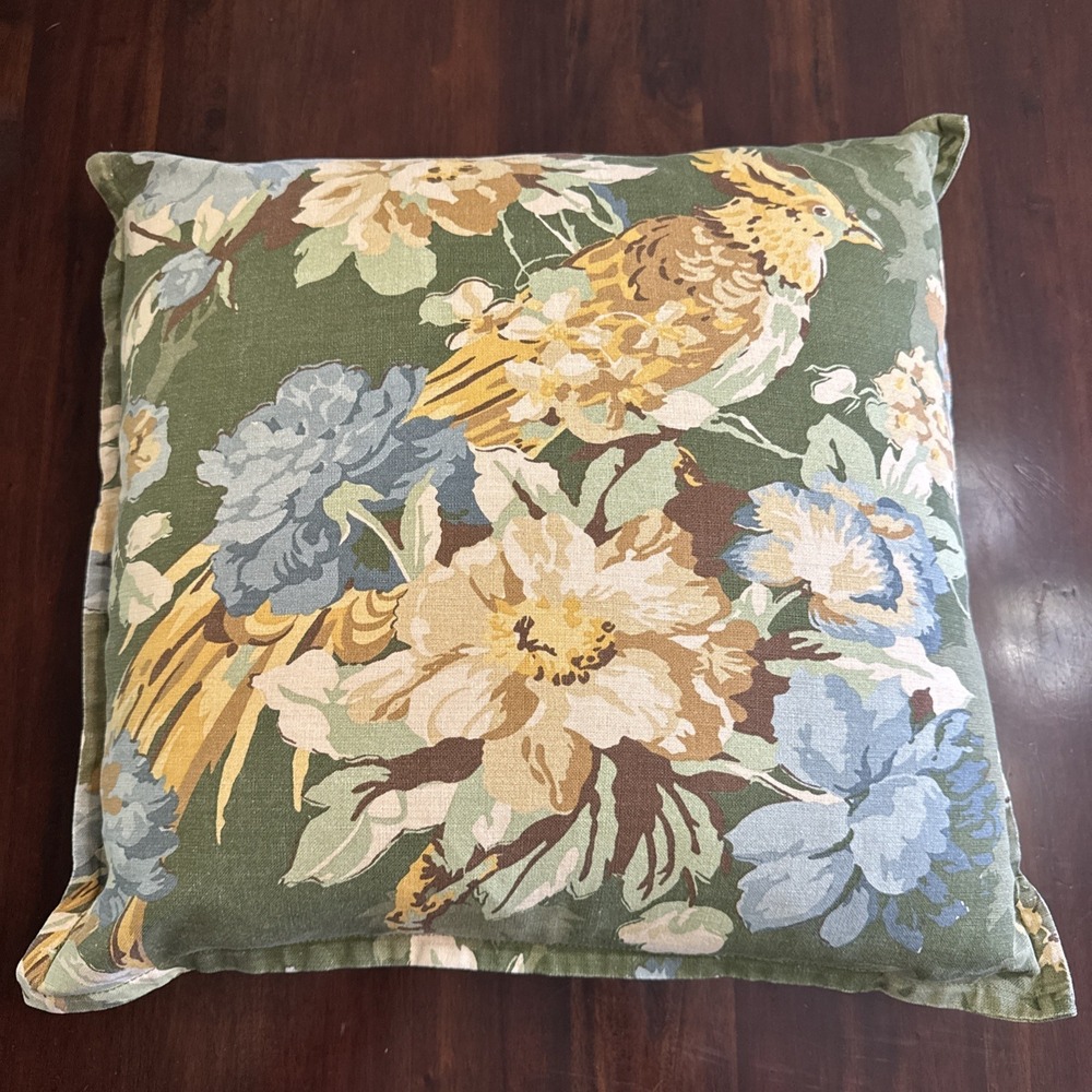 Pottery Barn Silvana Pheasant Pillow Cover & Insert Green 20" Bird Floral Accent
